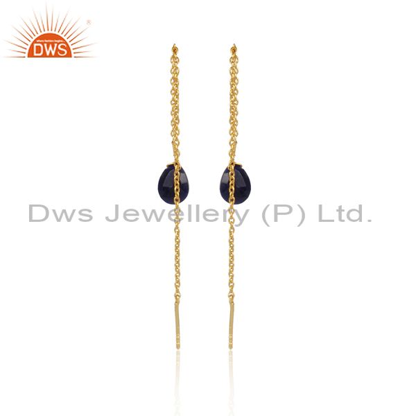 Exporter Handmade 925 Silver Gold Plated Gemstone Chain Earrings Supplier