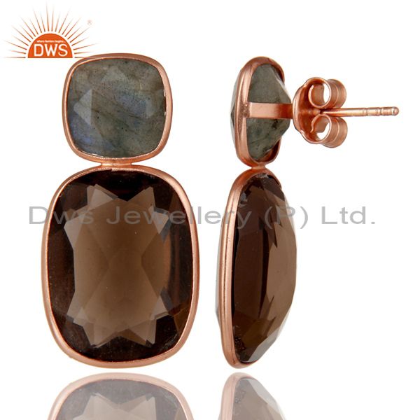 Suppliers 14K Rose Gold Plated Sterling Silver Labradorite And Smoky Quartz Earrings