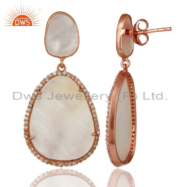 Suppliers Mother of Pearl MOP Rose Gold Plated Sterling Silver Drop Dangle Earring