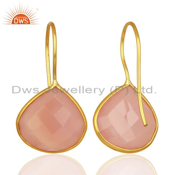 Suppliers Rose Chalcedony Gemstone Gold Plated 925 Silver Earrings Manufacturer