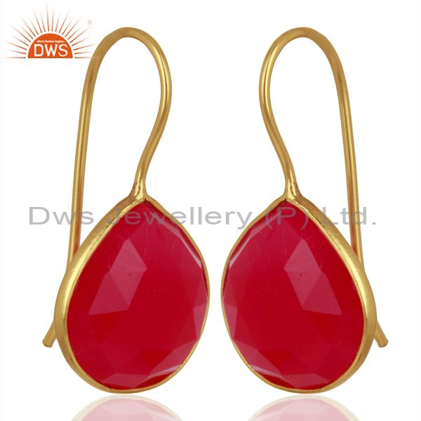 Suppliers Pink Chalcedony Gemstone Gold Plated Designer Silver Earrings Jewelry