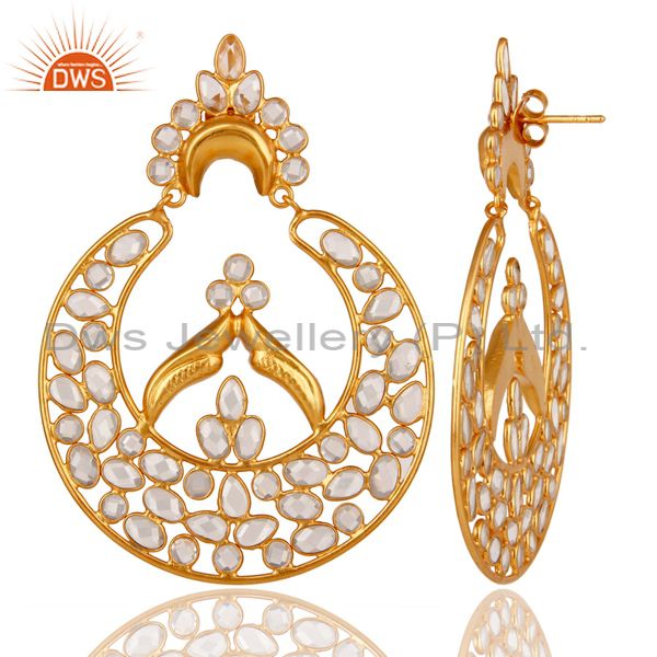 Exporter White Zircon and 18K Gold Plated Sterling Silver Dangler Earring Jewelry