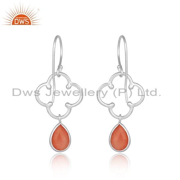 Red onyx solid sterling silver artisan flower designer earring