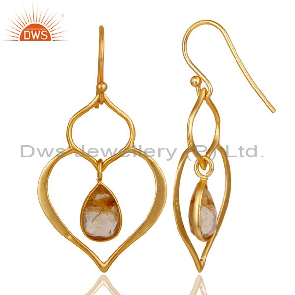 Suppliers Art Deco Yellow Rutile 18K Gold Plated Sterling Silver Heart Shape Earring