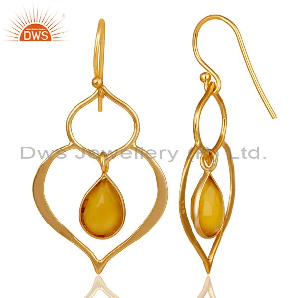 Suppliers Art Deco Yellow Chalcedony 18K Gold Plated Sterling Silver Heart Shape Earring
