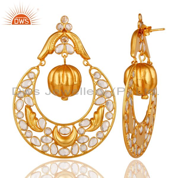 Suppliers Zircon and 18K Gold Plated Sterling Silver Chand Bali Earring