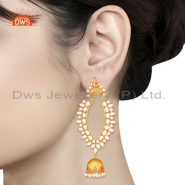Suppliers 18K Gold Plated Sterling Silver Pearl and CZ Jhumka Traditional Earring