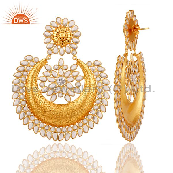 Exporter White Zircon 18K Gold Plated Sterling Silver Traditional Earring