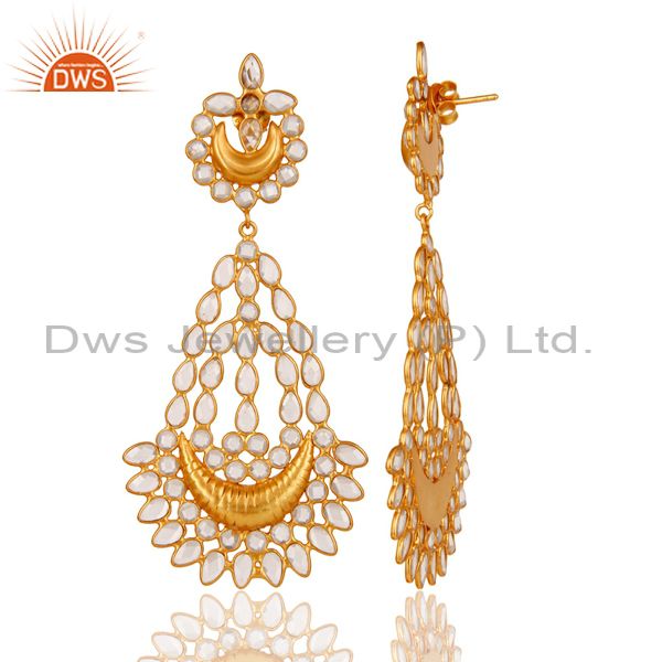 Suppliers 18K Gold PLated Sterling Silver White Zircon Jhumka Traditional Earring