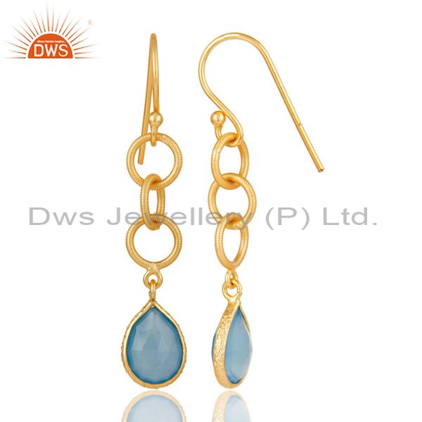 Suppliers Handmade Chalcedony Bazel Set Drops Earring With 18k Gold Plated Sterling Silver