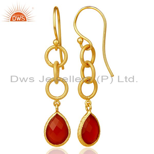Suppliers Red Onyx Twisted Wire Circle 14K Gold Plated 92.5 Sterling Silver Earring