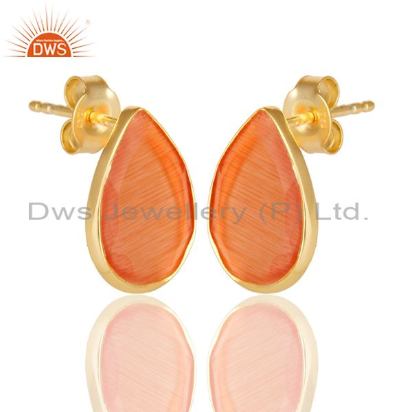 Suppliers 14K Gold Plated 925 Sterling Silver Pear Style Peach Moonstone Studs