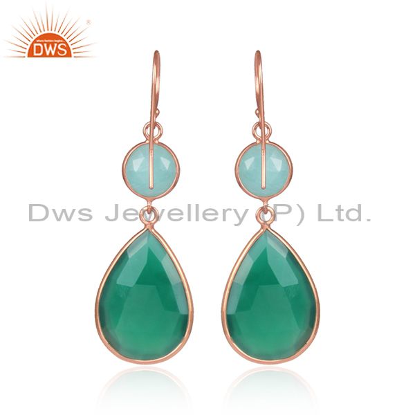 Suppliers Green Gemstone Rose Gold Plated 925 Silver Dangle Earrings Suppliers