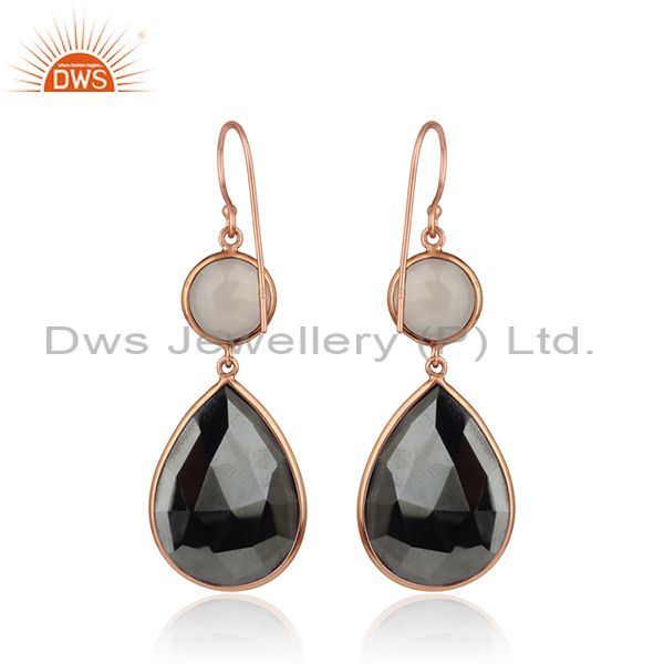 Suppliers Dyed Ruby Lemon Topaz Rose Gold Plated Silver Dangle Drop Earring