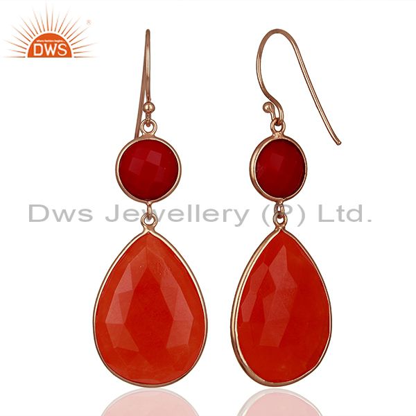 Suppliers Red Gemstone Rose Gold Plated Dangle Earrings Jewelry Manufacturer