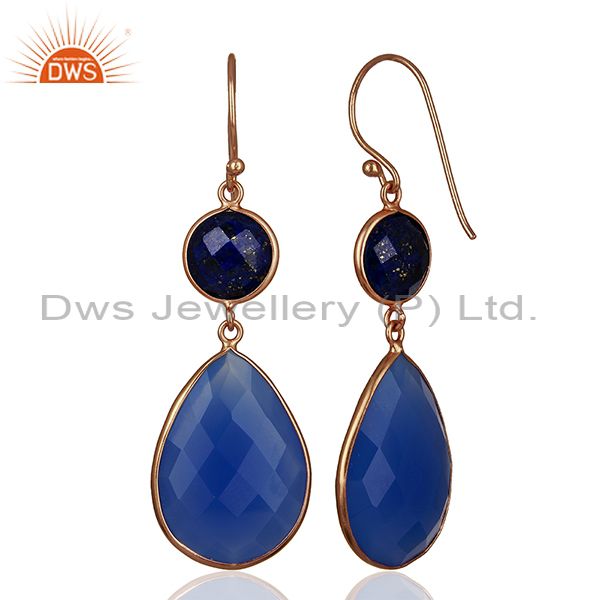 Suppliers Rose Gold Plated 925 Silver Blue Gemstone Dangle Earrings Manufacturer