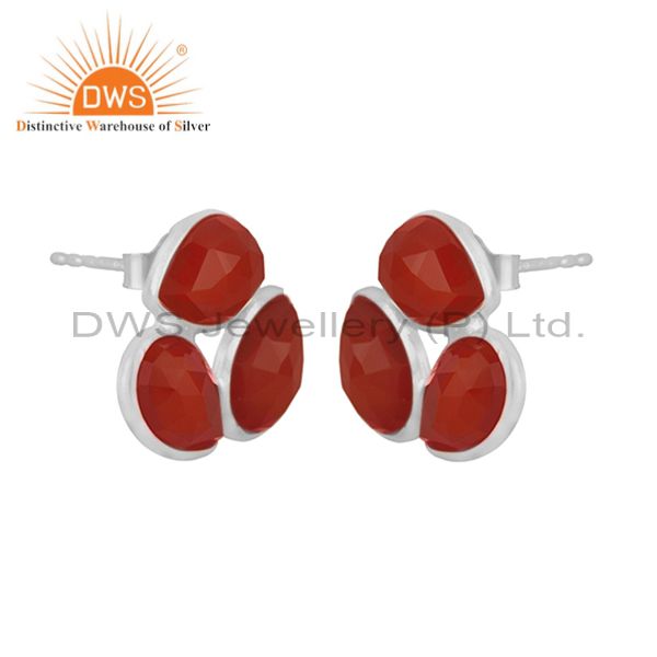 Elegant Red Onyx Silver Studs Earrings - Timeless Beauty Elegant Red Onyx Silver Studs Earrings - Timeless Beauty