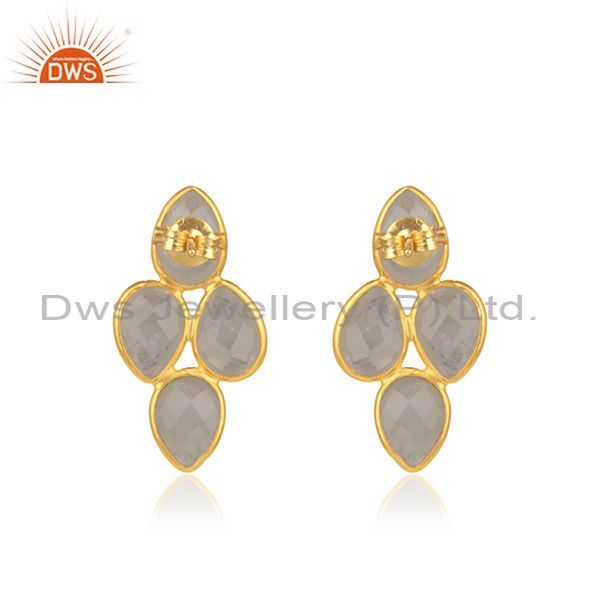 Suppliers Rainbow Moonstone Gold Plated Sterling Silver Stud Earring Manufacturer Jaipur