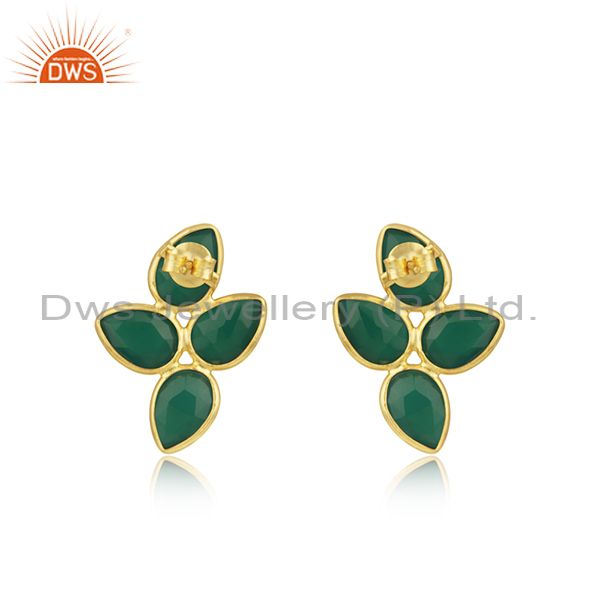Suppliers Natural Green Onyx Gold Plated Designer Silver Earrings Jewelry