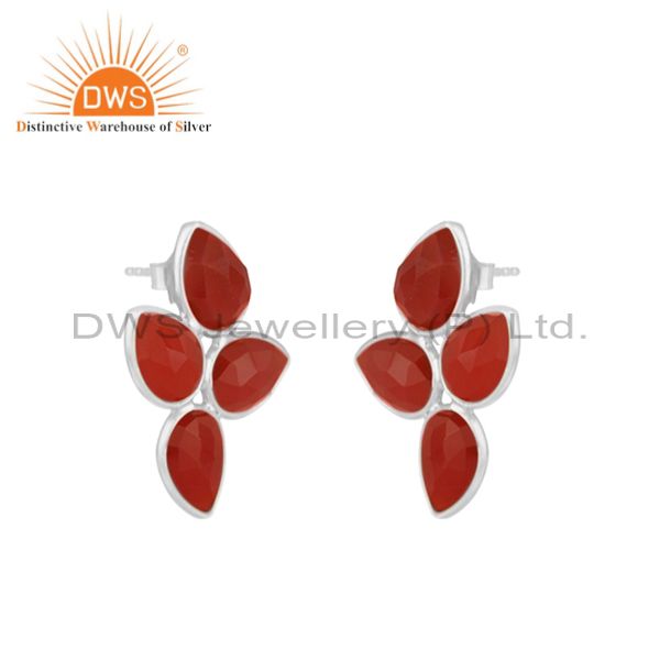 Stunning Red Onyx Silver Earrings For Girls - Chic Elegance Stunning Red Onyx Silver Earrings for Girls - Chic Elegance