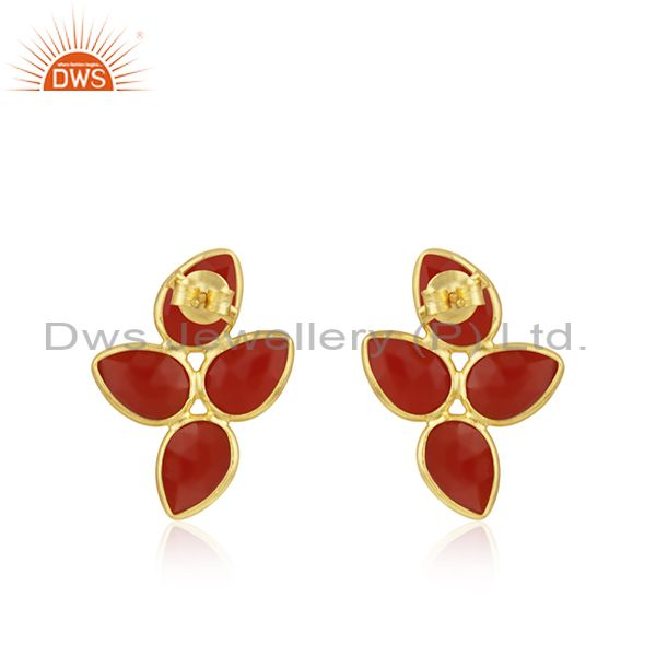Suppliers Red Onyx Gemstone 18k Gold Plated Silver Earrings Jewelry