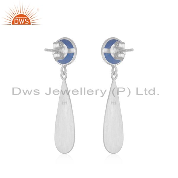 Suppliers Handmade 925 Sterling Silver Blue Chalcedony Gemstone Earrings Jewelry Wholesale