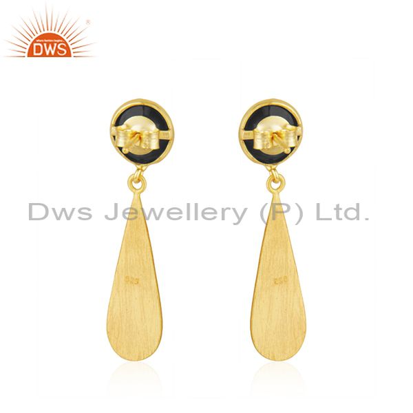 Suppliers 18k Gold Plated 92.5 Silver Black Onyx Gemstone Earrings Jewelry