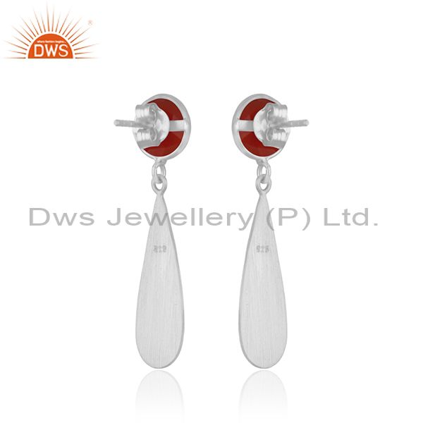 Suppliers Red Onyx Gemstone 925 Sterling Silver Handamde Earrings Manufacturer INdia