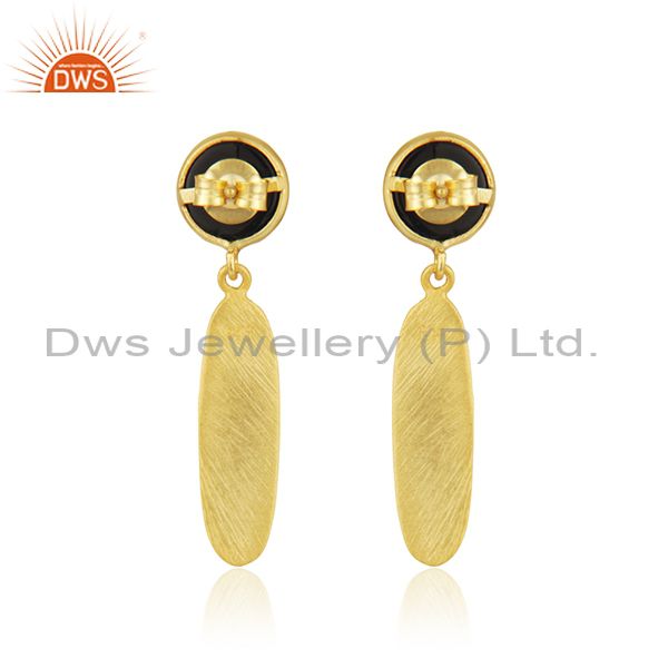 Suppliers 18k Gold Plated 925 Silver Black Onyx Gemstone Earrings Jewelry Manufacturer