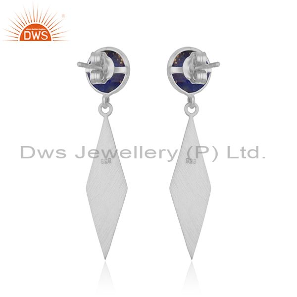 Exporter 925 Fine Silver Natural Lapis Lazuli Gemstone Designer Earring Jewelry