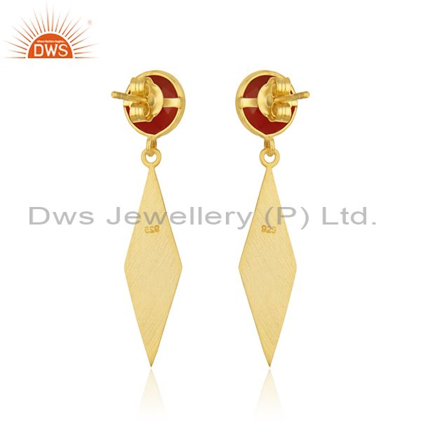 Suppliers Yellow Gold Plated Sterling Silver Red Onyx Gemstone Earrings Manufacturer India