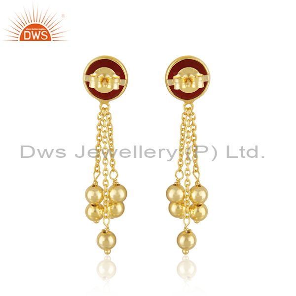 Suppliers Yellow Gold Plated 925 Silver Red Onyx Gemstone Girls Earring Manufacturer