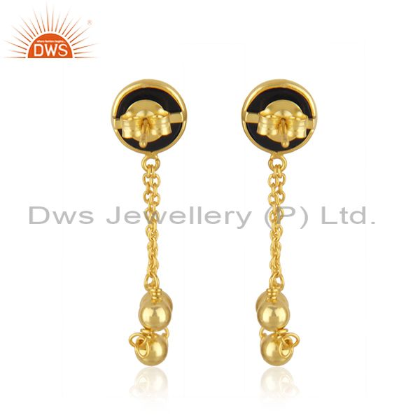 Suppliers Black Onyx Gemstone 925 Silver Designer Gold Plated Earrings Jewelry