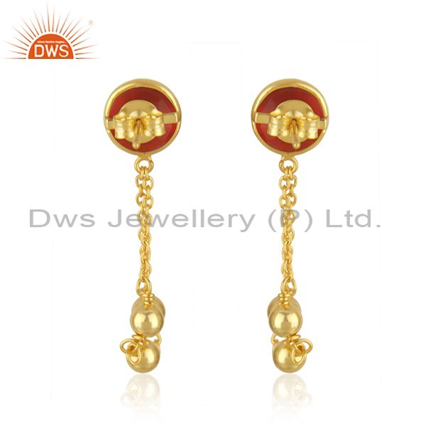 Suppliers 14k Gold Plated Silver Red Onyx Gemstone Earrings Jewelry Supplier