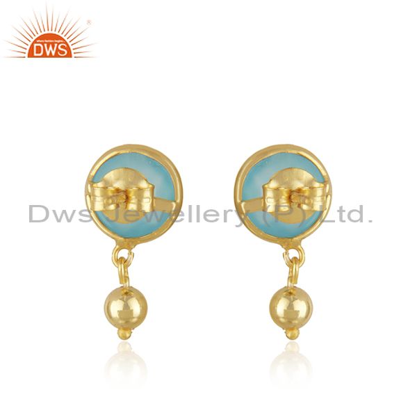 Suppliers Manufacturer Aqua Chalcedony Gemstone Silver Gold Plated Earrings Jewelry
