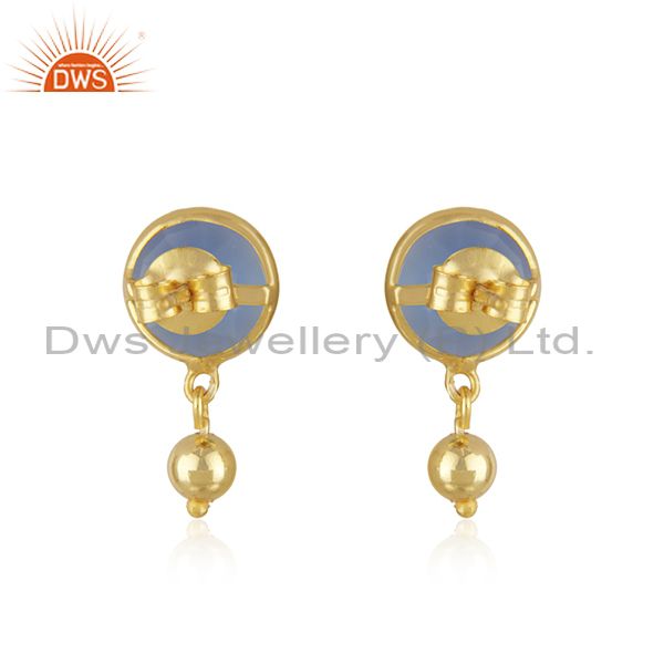 Suppliers 18k Gold Plated Silver Designer Blue Chalcedony Gemstone Earrings Jewelry