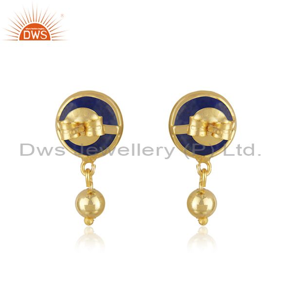 Suppliers Lapis Lazuli Gemstone Gold Plated 925 Silver Drop Earring Manufacturer in Jaipur