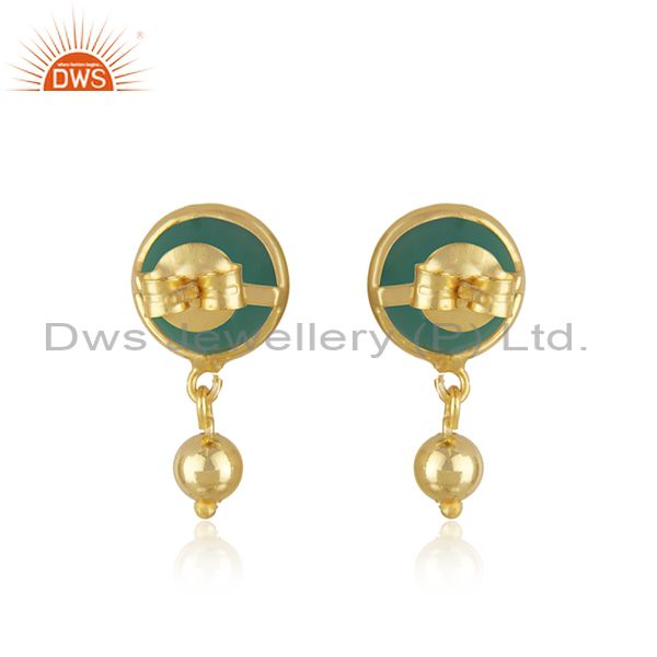 Suppliers Designer Silver Gold Plated Green Onyx Gemstone Earrings Jewelry