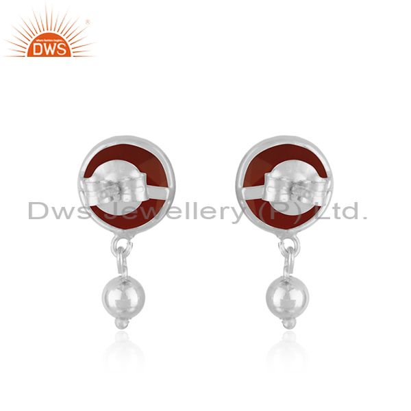 Suppliers Natural Red Onyx Gemstone Earring Indian Designer Earrings Silver Jewelry