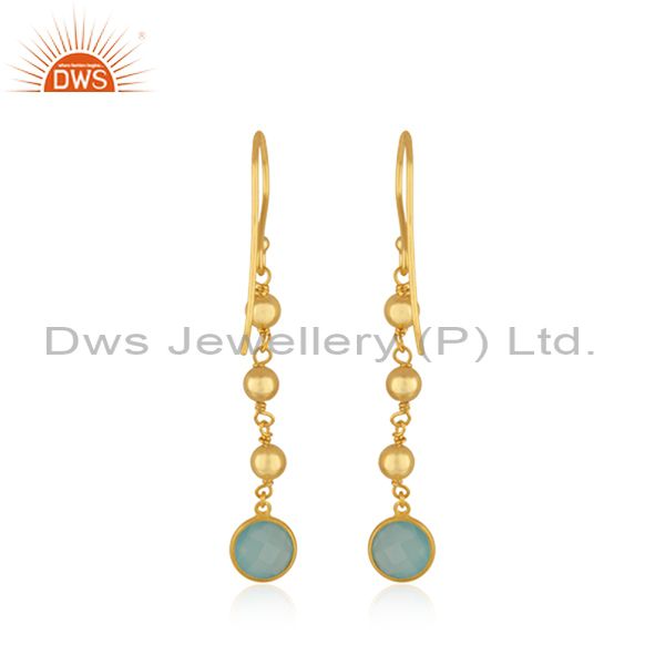 Suppliers Handmade Gold Plated Silver Gold Plated Aqua Chalcedony Earrings Jewelry
