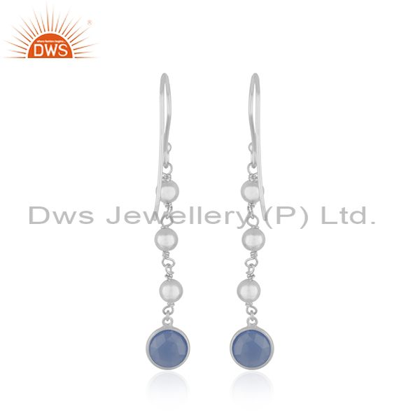 Suppliers Blue Chalcedony Gemstone Fine Sterling Silver Earring Wholesaler India
