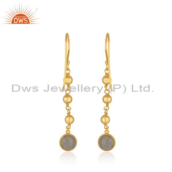 Suppliers Labradorite Gemstone Yellow Gold Plated 925 Silver Earring Manufacturer in India