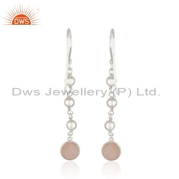 Suppliers Designer Sterling Silver Rose Chalcedony Gemstone Earrings Jewelry Wholesale