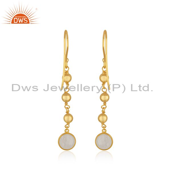 Suppliers Raibow Moonstone Gold Plated 925 Silver Handmade Earring Manufacturer India