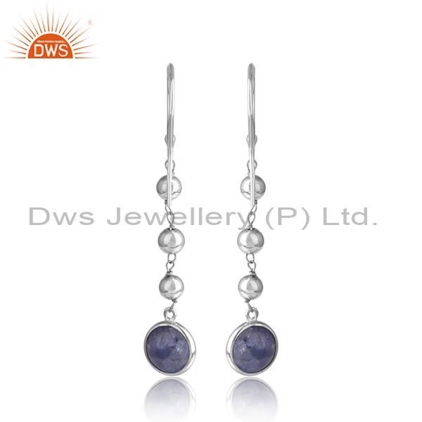 New arrival white rhodium plated silver tanzanite earring jewelry