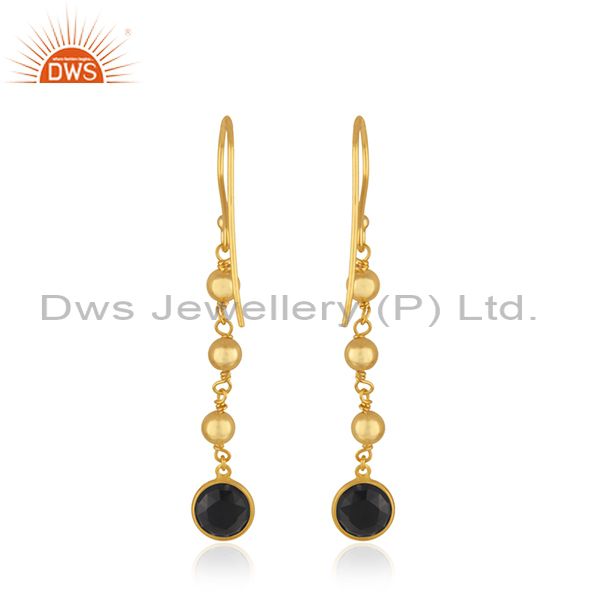 Suppliers Yellow Gold Plated 925 Silver Black Onyx Gemstone Earring Wholesaler India