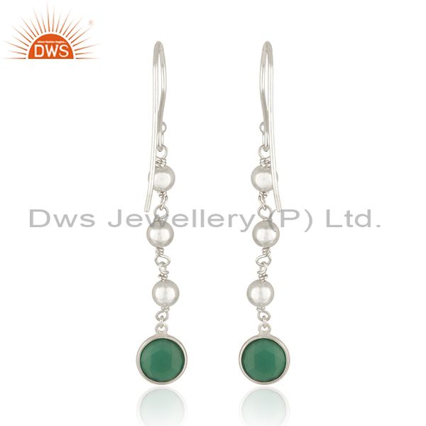 Suppliers 925 Sterling Silver Designer Silver Green Onyx Earrings Jewelry