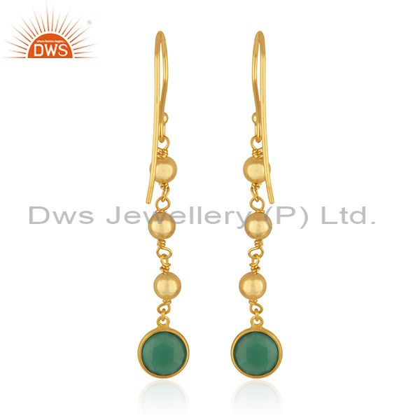 Suppliers Designer Silver Gold Plated Silver Green Onyx Earrings Jewelry