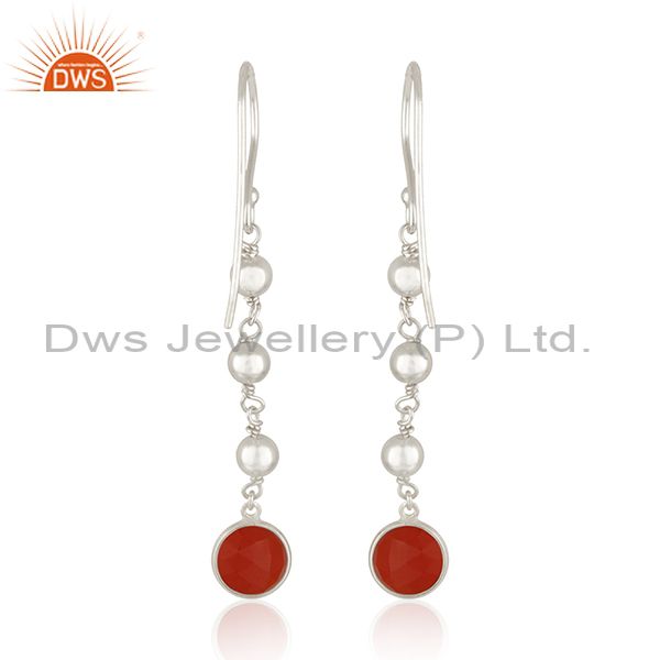 Suppliers New Sterling Fine Silver Red Onyx Gemstone Dangle Earrings Jewelry