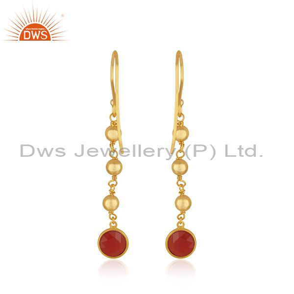 Suppliers Red Onyx Gemstone Gold Plated 925 Silver Beaded Earring Manufacturer in Jaipur